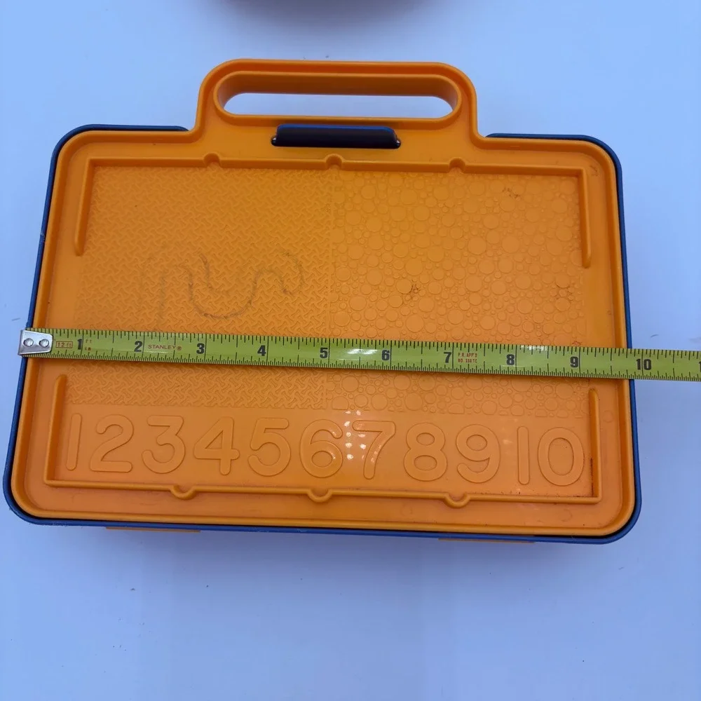 Vtg Tuppertoys Stencil Art Set Blue Orange Case Alphabet‎ Numbers Animals 1987